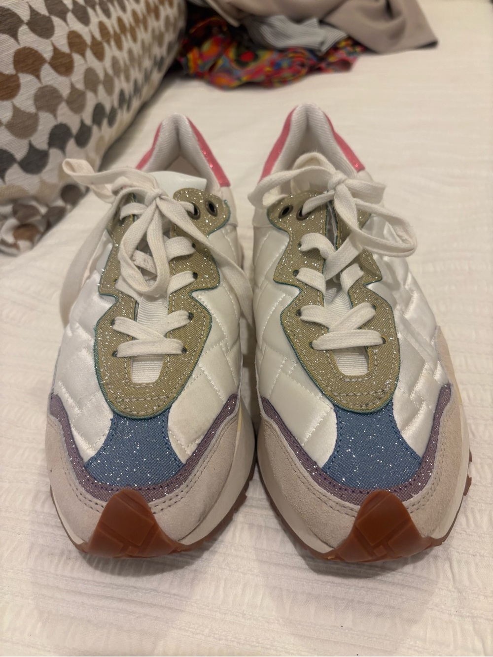 White Multicolor Fashion Sneakers - Comfortable Lace-Up Shoes